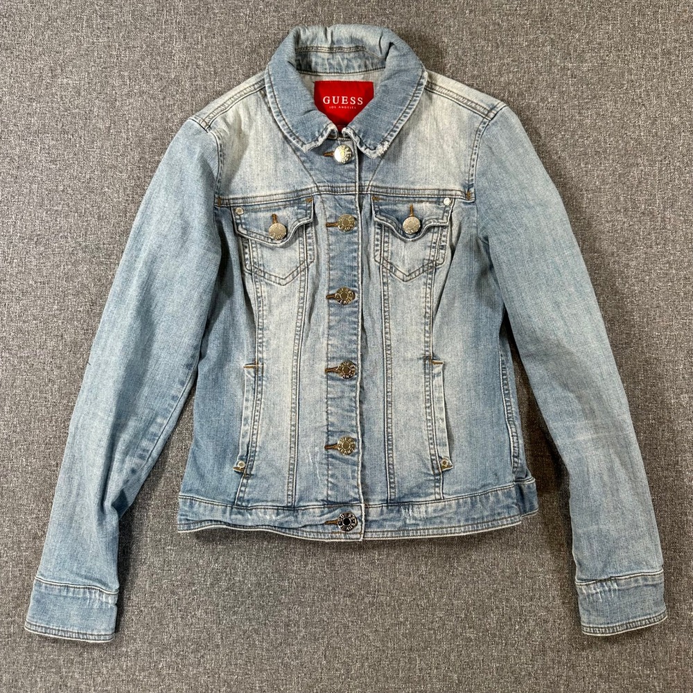 GUESS Los Angeles‎ Womens Light Wash Distressed Denim Jacket Q32N05D13A0 Small